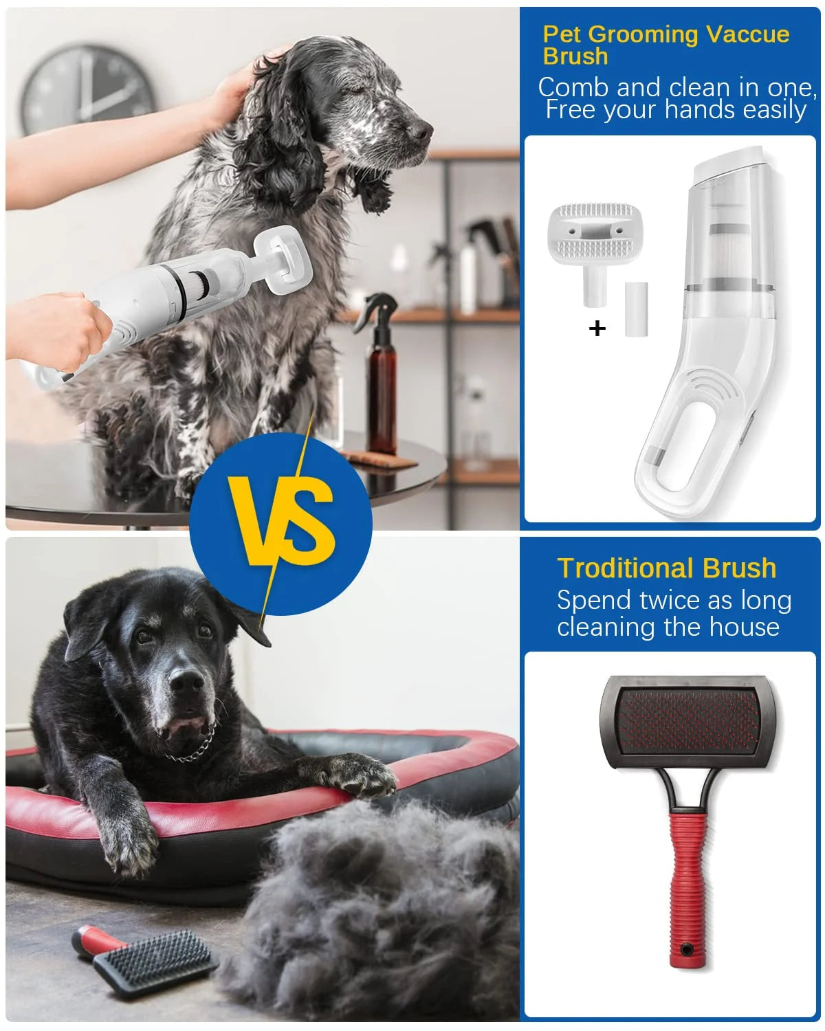5-in-1 Wireless Pet Hair Vacuum & Grooming Brush - Low Noise Shed & Groom Solution for Cats and Dogs